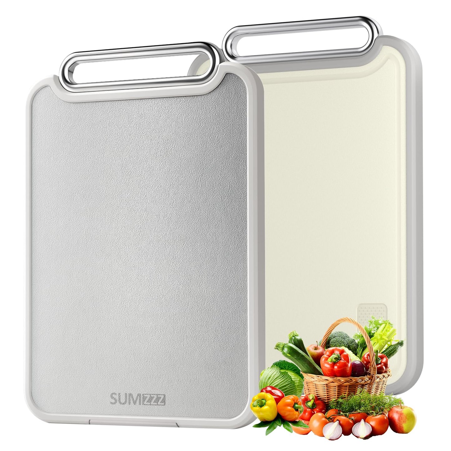 Stainless Steel Cutting Board Double Sided 304 Steel & Food-Grade PP Large Chopping Board for Meat and Kitchen, Non-Slip 16"x11" White