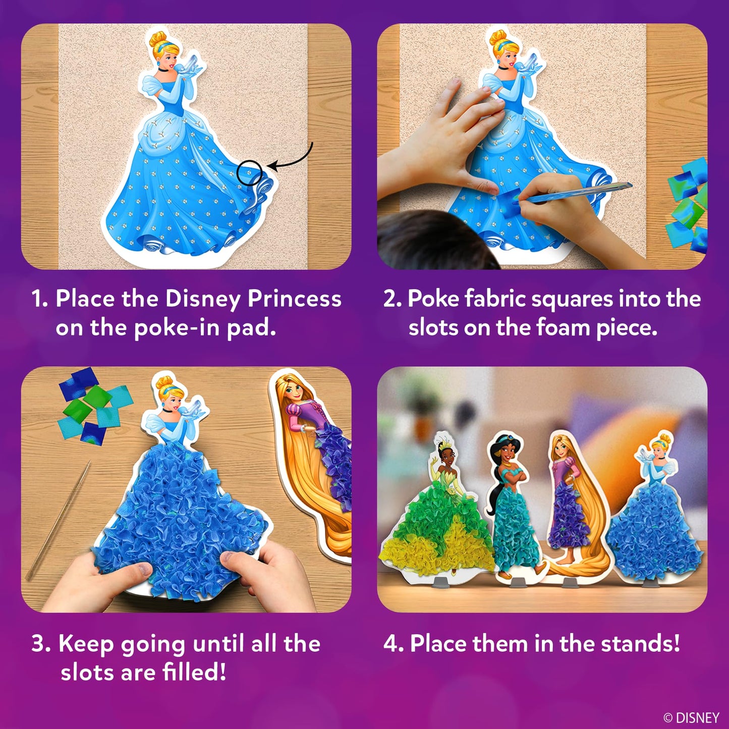 Skillmatics Poke-in Art - Disney Princesses, Mess-Free Fun for Kids, DIY Wood Craft Kits, Creative Activity, Gifts for Girls Ages 4, 5, 6, 7, 8, 9, Includes Cinderella, Ariel, Moana, Rapunzel & More