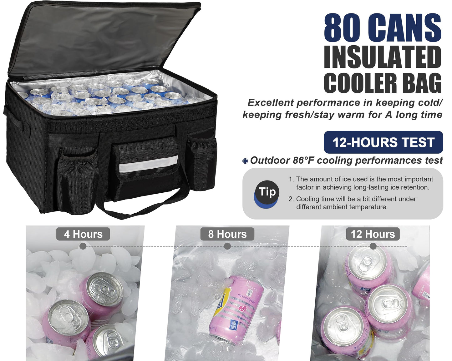 MyLifeUNIT 80 Cans Insulated Cooler Bag for Food & Pizza Delivery Bag Suitable for Car, Bike, Camping, Picnic, Beach