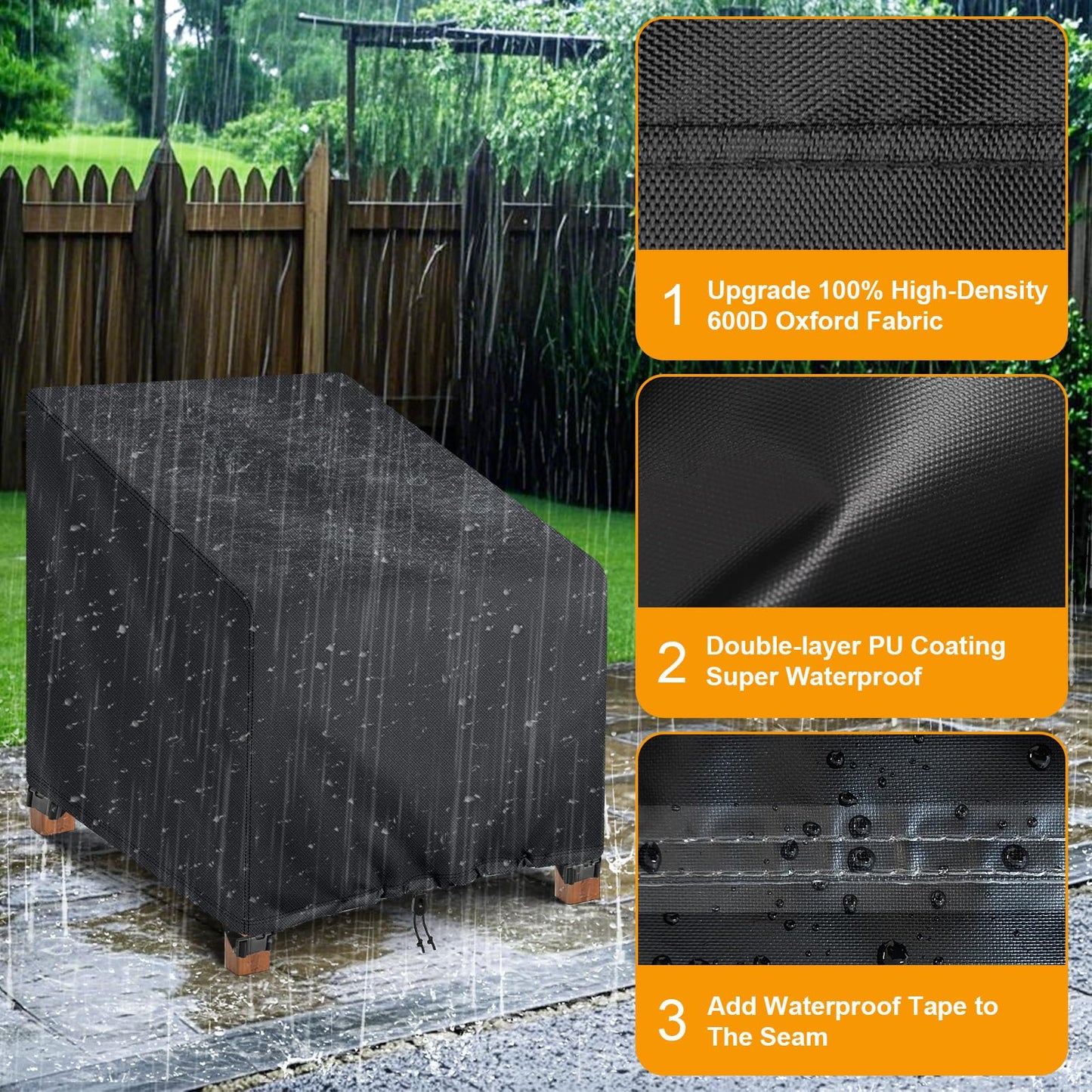 Kipiea 600D Patio Chair Covers Waterproof Winter 2 Pack - Heavy Duty Lawn Outdoor Furniture Chair Covers with Anti UV and No Tears, No Fading (33"W x 35"D x 31"H）