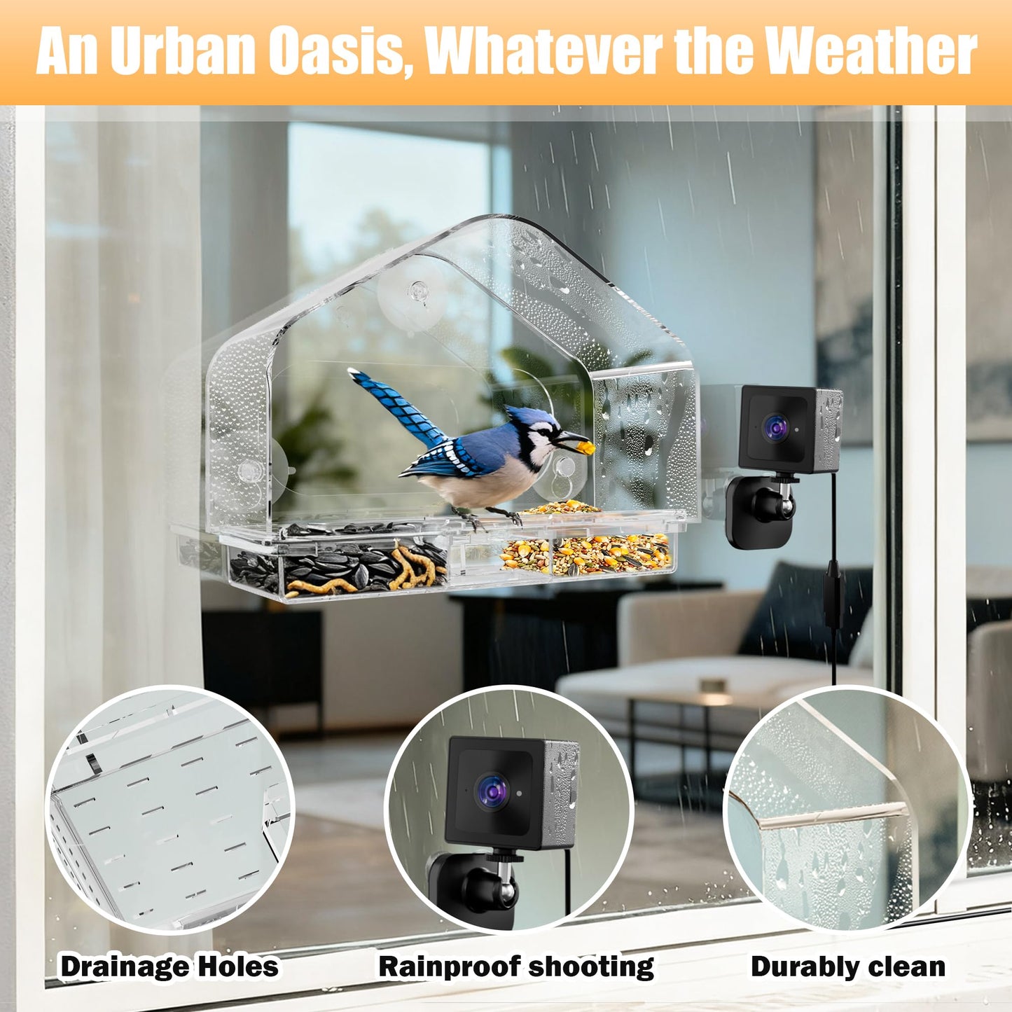 Richbird Waterproof Smart Window Bird Feeder Camera with AI, All-Weather 2K HD Live View & Secure Suction Mount - The Ultimate Outdoor Gift for Bird Watchers