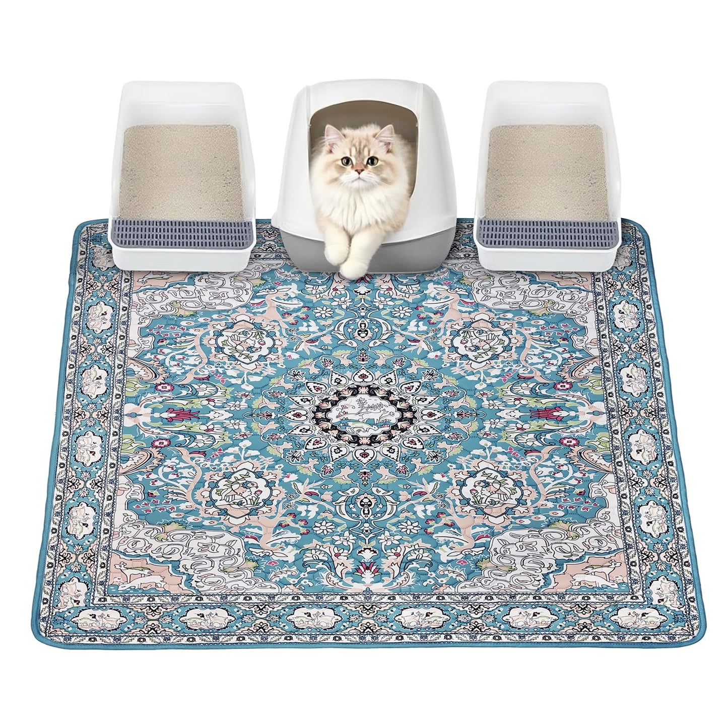 YOSEPATI 2 PCs 104x92 cm Cat Litter Mat, Washable Kitty Litter Trapping Mat, Reusable Litter Mats for Cats, Waterproof & Non-Slip Compatible with Cat Box, Kitten Feeding Mats, Easy to Clean
