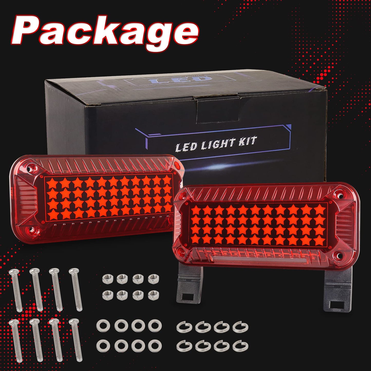 POVTOR Trailer Tail Lights 57 LEDs with Running/Turn Signal/Stop License Plate Light/RV Brake Lights Star Red Reflex Surface Mount Rectangular Camper Tail Lights