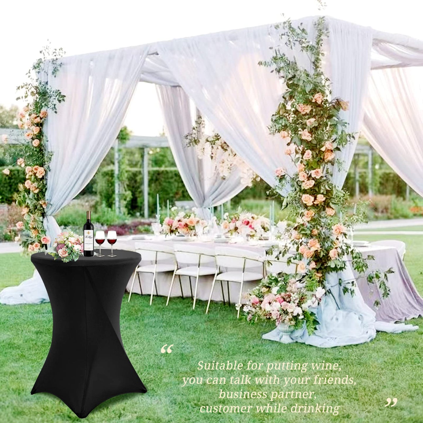 6 Pack 32x43 Inch Spandex Cocktail Table Covers, High Top Table Cloths, Fitted Highboy Stretch Cocktail Tablecloth for Round Tables, Stretch Table Cover for Party, Bar, Wedding, Banquet(Black)
