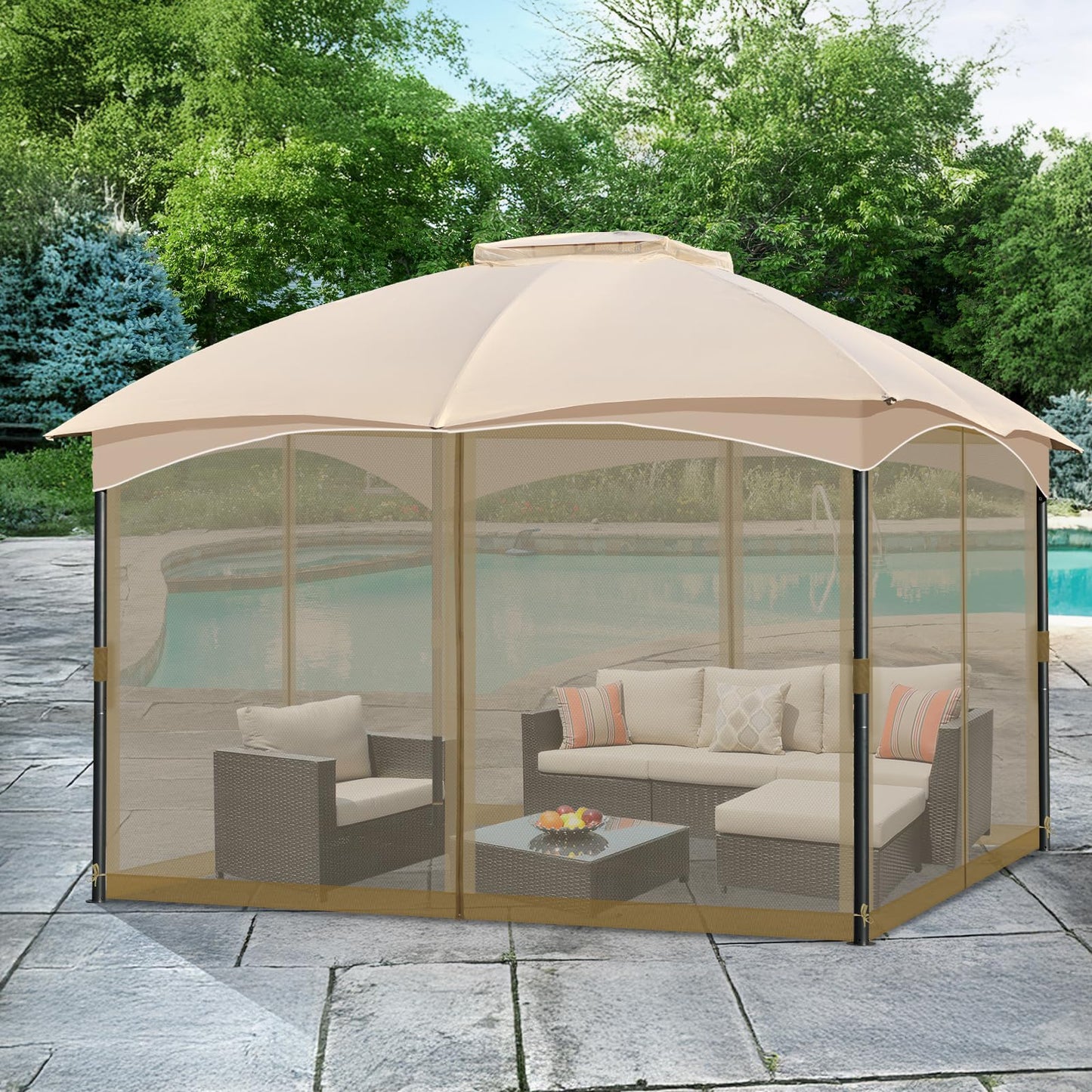COWVIE Gazebo Replacement Netting Screen, 10' x 12' Universal Gazebo 4-Panel Mosquito Sidewalls with Double Zippers for Outdoor Patio (Only Netting)