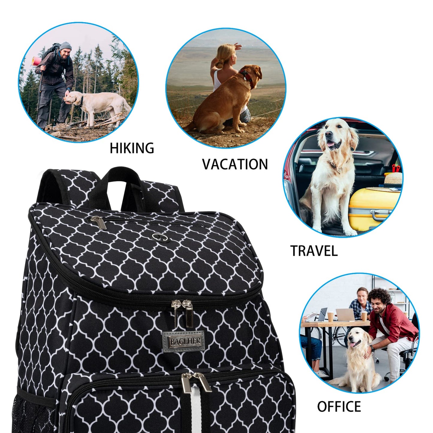 BAGLHER丨Dog Travel Bag, Airline Approved Pet Supplies Backpack, Dog Travel Backpack with 2 Silicone Collapsible Bowls and 2 Food Baskets
