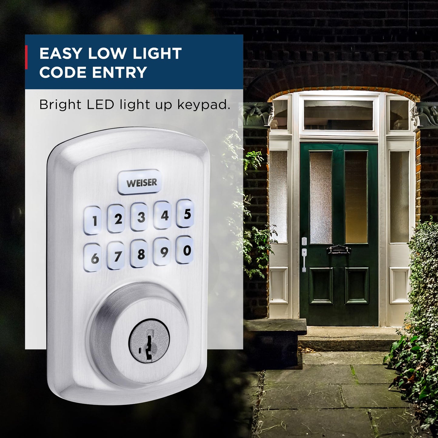 Weiser Powerbolt 3 Satin Chrome Keyless Entry Door Lock/Deadbolt Lock, 10-Button Keypad Door Lock with Auto Lock and 12-Month Battery Life, Electronic Door Locks for Front Door, Home Décor