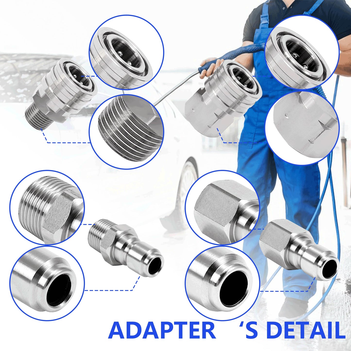 RIDGE WASHER Quick Connect 3/8 Inch Pressure Washer Adapter Set, Stainless Steel Fittings, Female and Male NPT Thread, 8 Pcs