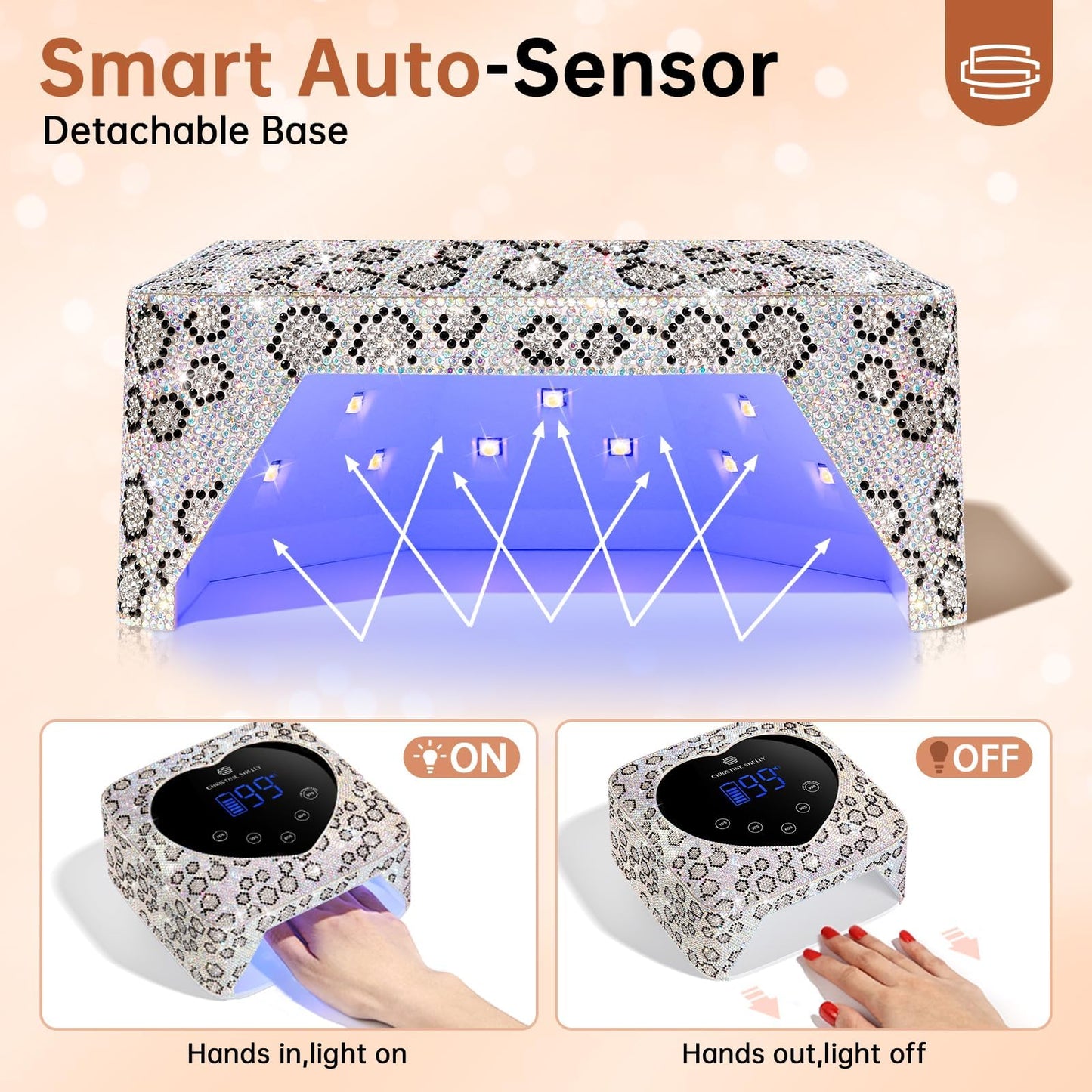 CHRISTINE SHELLY UV LED Nail Lamp 72W Rechargeable Sparkly Wireless Nail Dryer Gel Polish Light with 5 Timer Setting Professional Quick Dry Curing Lamp with Display Auto Sensor for Salon & Home