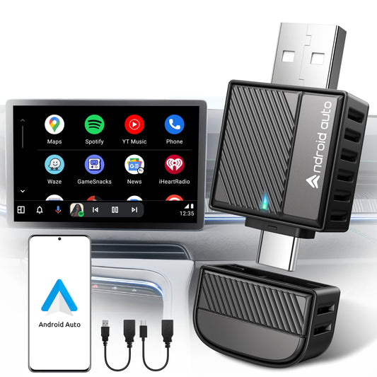 ByteWave Android Auto Wireless Adapter, 2025 NFC & Bluetooth5.3 Convert Wired to Wireless Android Auto Car Adapter, USB-C/A Mini Car Dongle Compatible for Android 12+ & 2016+ Cars, Plug & Play - Black