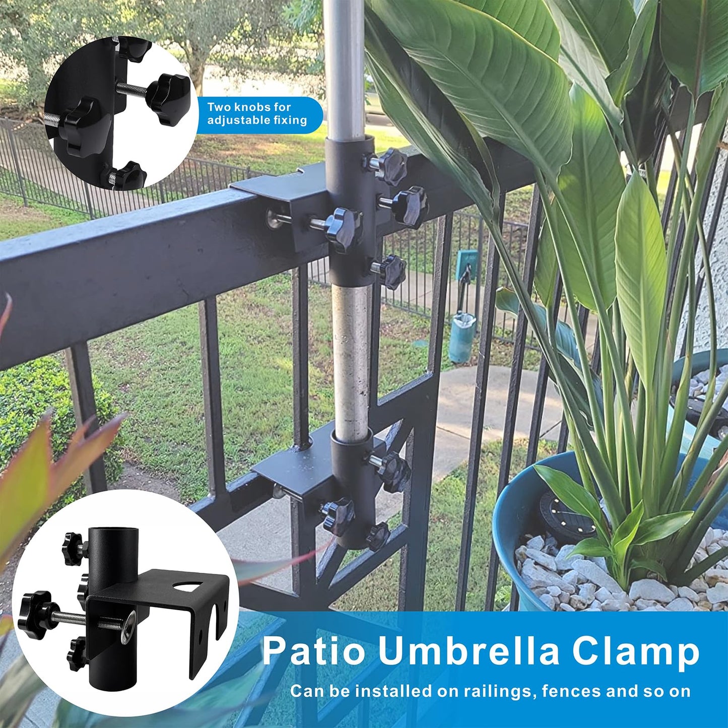 YZZHAJ Beach Patio Umbrella Clamp Outdoor Umbrella Holder,Deck Umbrella Mount Fishing Umbrella Clamp Holder Clip Flag Pole Holder for Railing,Fence,Benches,Deck,Tailgates,Dock,Beach Courtyard Balcony