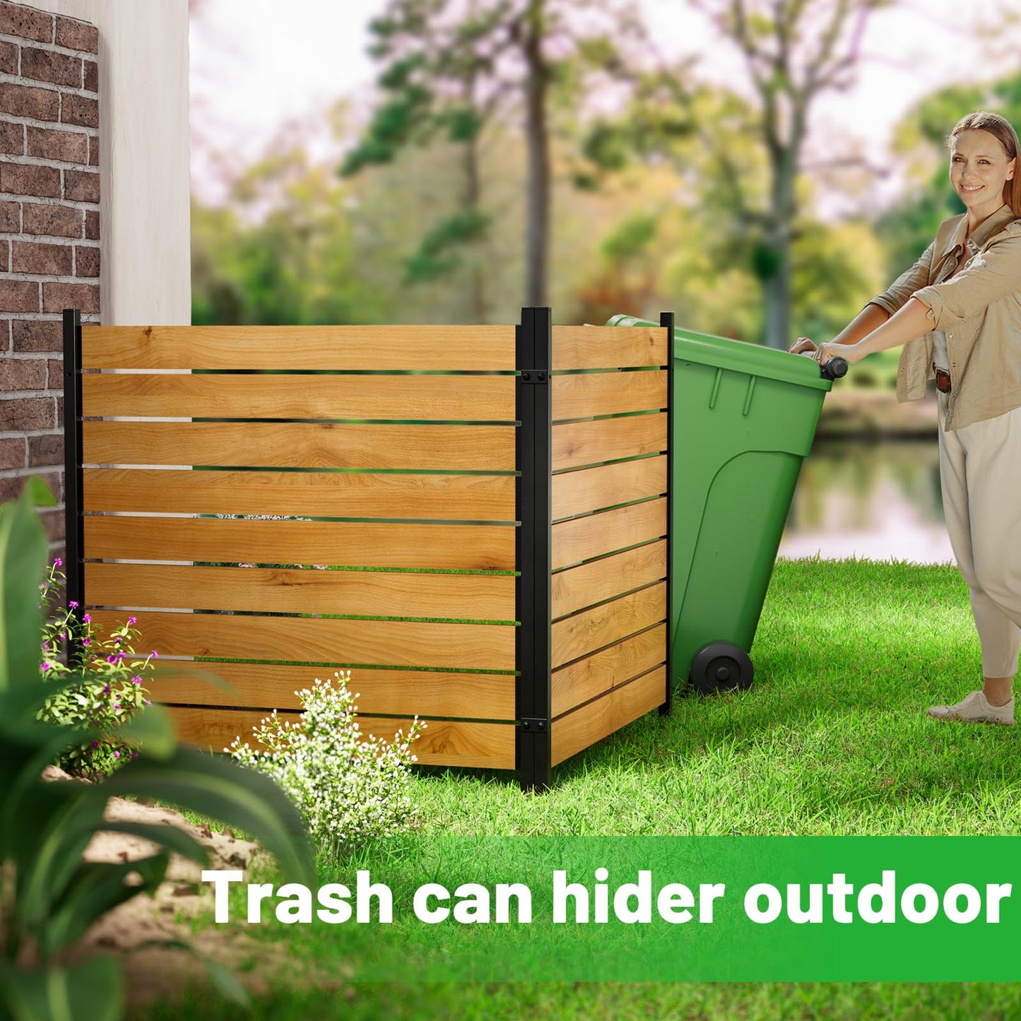 2 Panels No Dig Wooden Privacy Fence Screen, 42" H X 40" W Outdoor Air Conditioner Fences, Hide Trash Bins Or Ac Units, Decorative Garden, Patio, Backyard Fence -Temporary Fencing