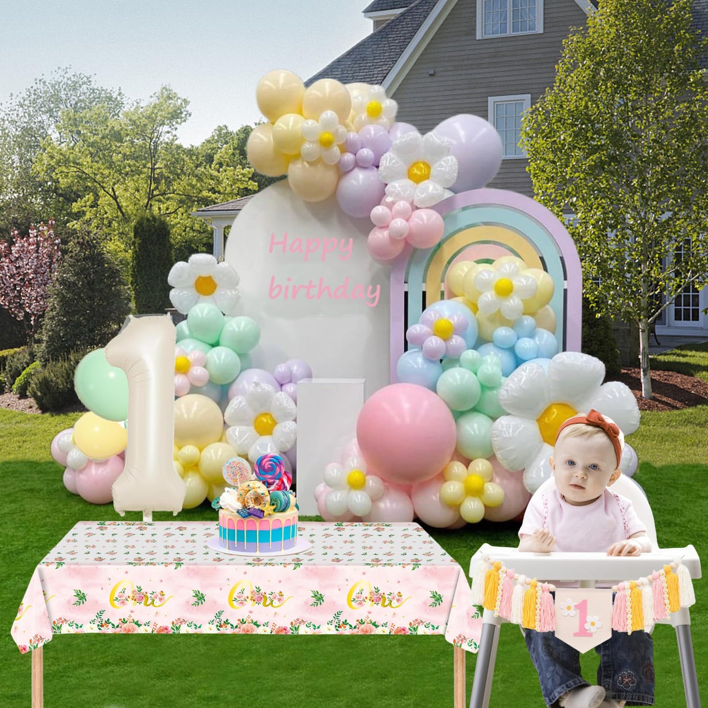 Daisy Pastel Balloon Garland Arch Kit 1st Birthday Decorations Girl White Groovy Wildflower Balloon Arch Kit First Birthday Party Decorations for Girl Baby Shower Flower Balloons Decor