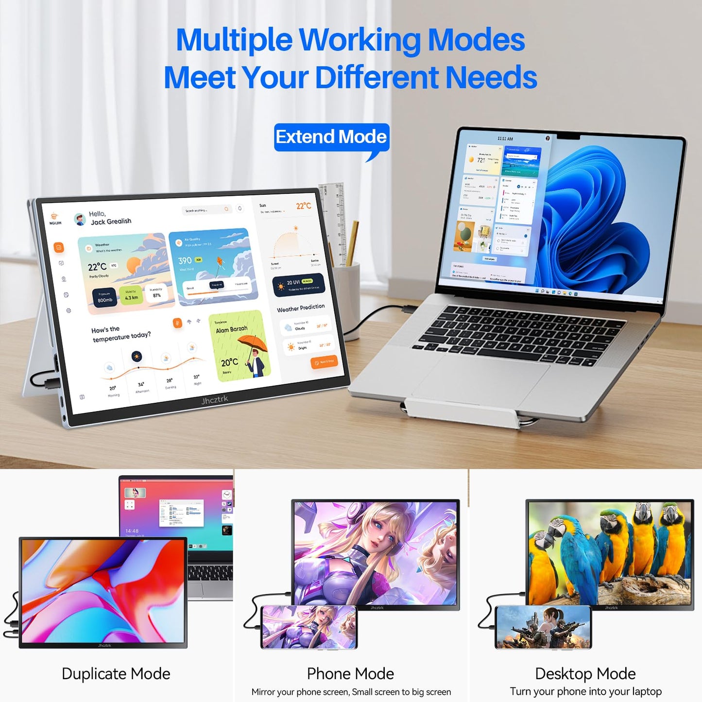 14 Inch Touchscreen Portable Monitor Metal Bezel, Slim Full HD 1200P FHD with HDR, Eye Protection, Integrated Speakers, External Second Screen with Holster for Laptop, PC, PS5, Mac, Xbox