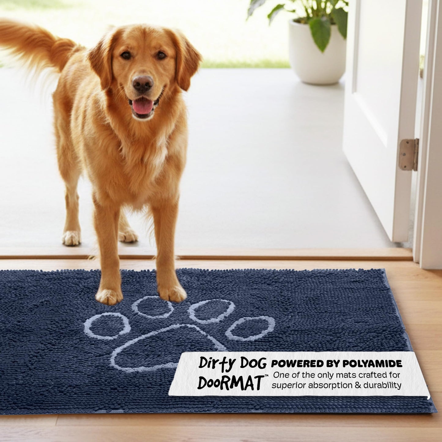 Dog Gone Smart Dirty Dog Doormat Cute Paw Print Ultra Water Absorbent Fast Drying Microfiber Small, Medium, Large and Runner Heavy Non-Skid/Slip Backing Machine Wash, Rain Snow Muddy Wet Shoes & Paws