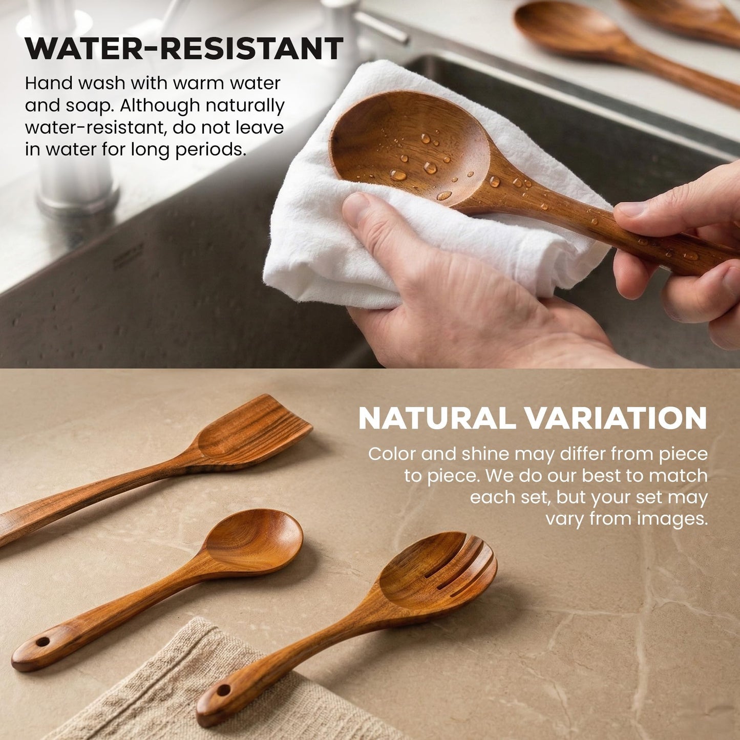 Zulay Kitchen 9-Piece Wooden Spoons for Cooking - Smooth Finish Teak Utensils - Soft Comfortable Grip Wood Spoons - Non-Stick Wooden Cooking Utensils - Teak Spoon Utensil Sets