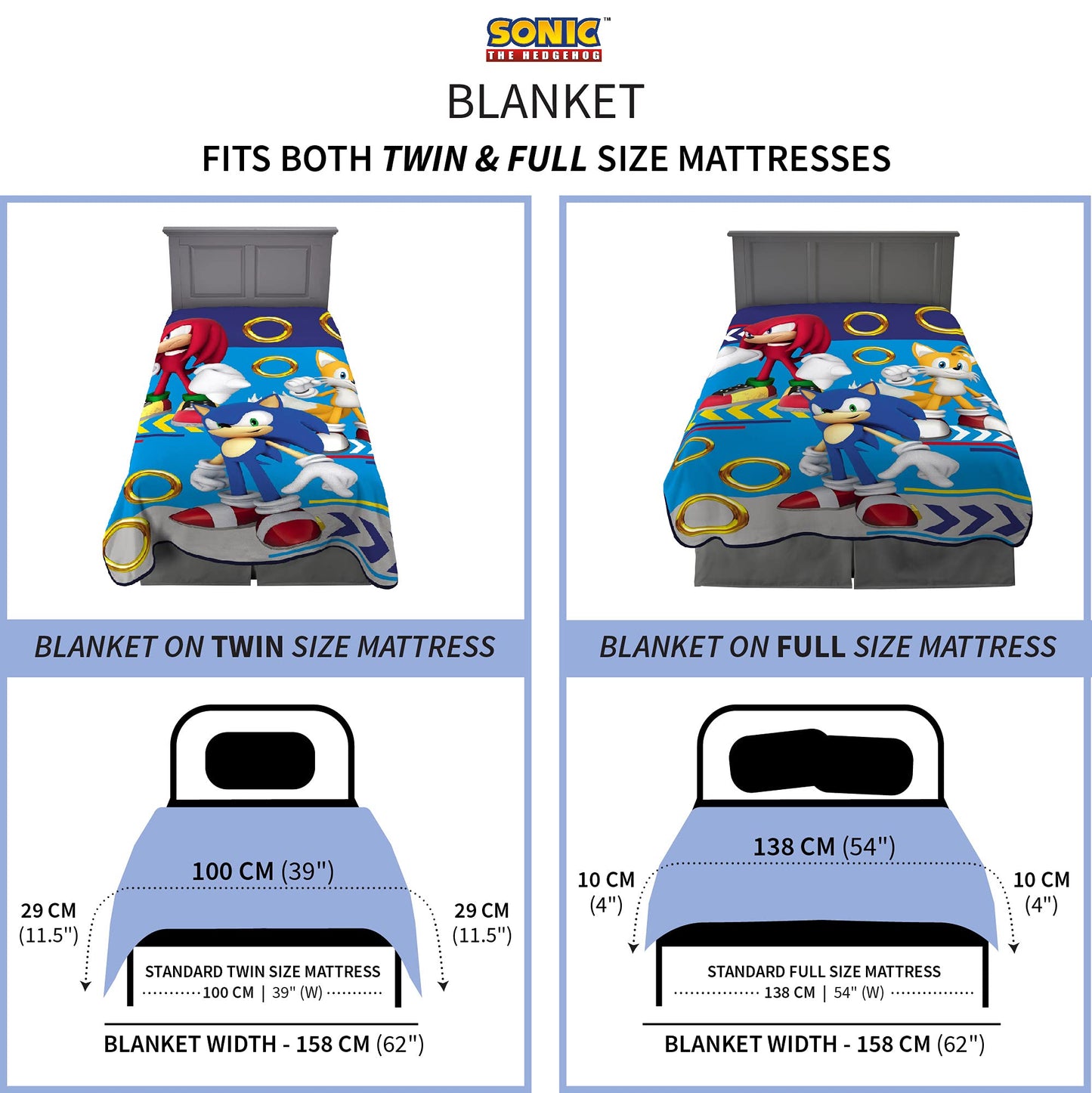 Franco Kids Bedding Ultra Soft Plush Micro Raschel Blanket, 62 in x 90 in, Sonic The Hedgehog