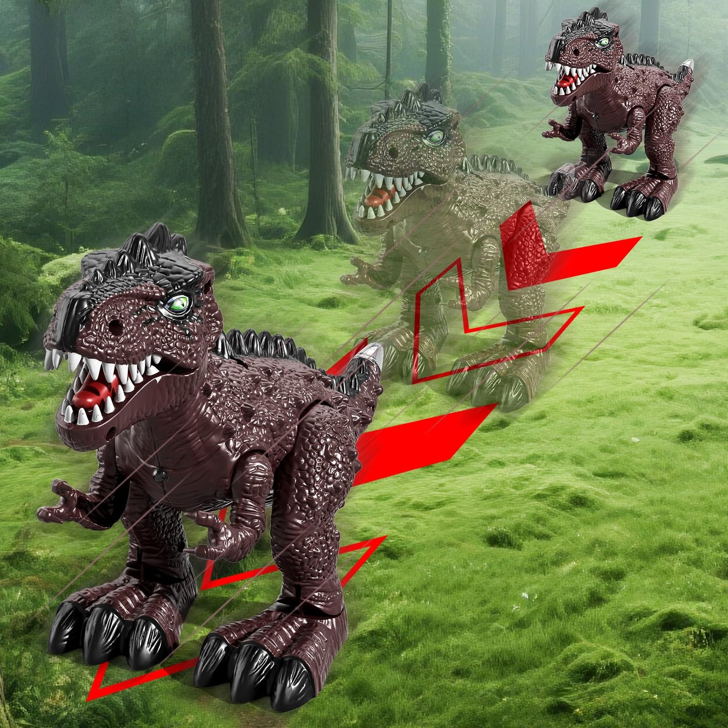 BLmukce 3-Pack Electronic Walking Dinosaur Toys for Toddlers 2-4, Moving Dinosaurs Toys with Lights, Roaring Sounds, T-Rex, Brachiosaurus & Stegosaurus, Xmas Birthday Gift for 2 3 4 5 6 Years Old Boys