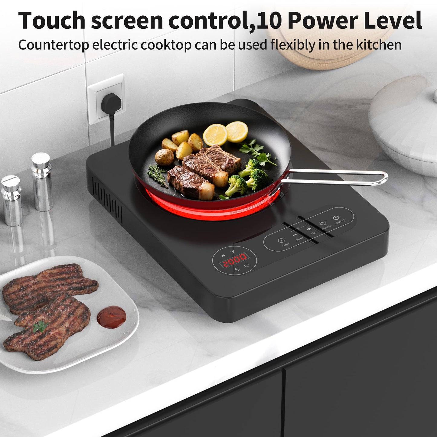 VBGK Single Burner Electric Cooktop,110V 1800W Electric Stove Top with LED Touch Control, 10 Power Levels, 4 hTimer, Safety Lock,Portable single burner cooktop