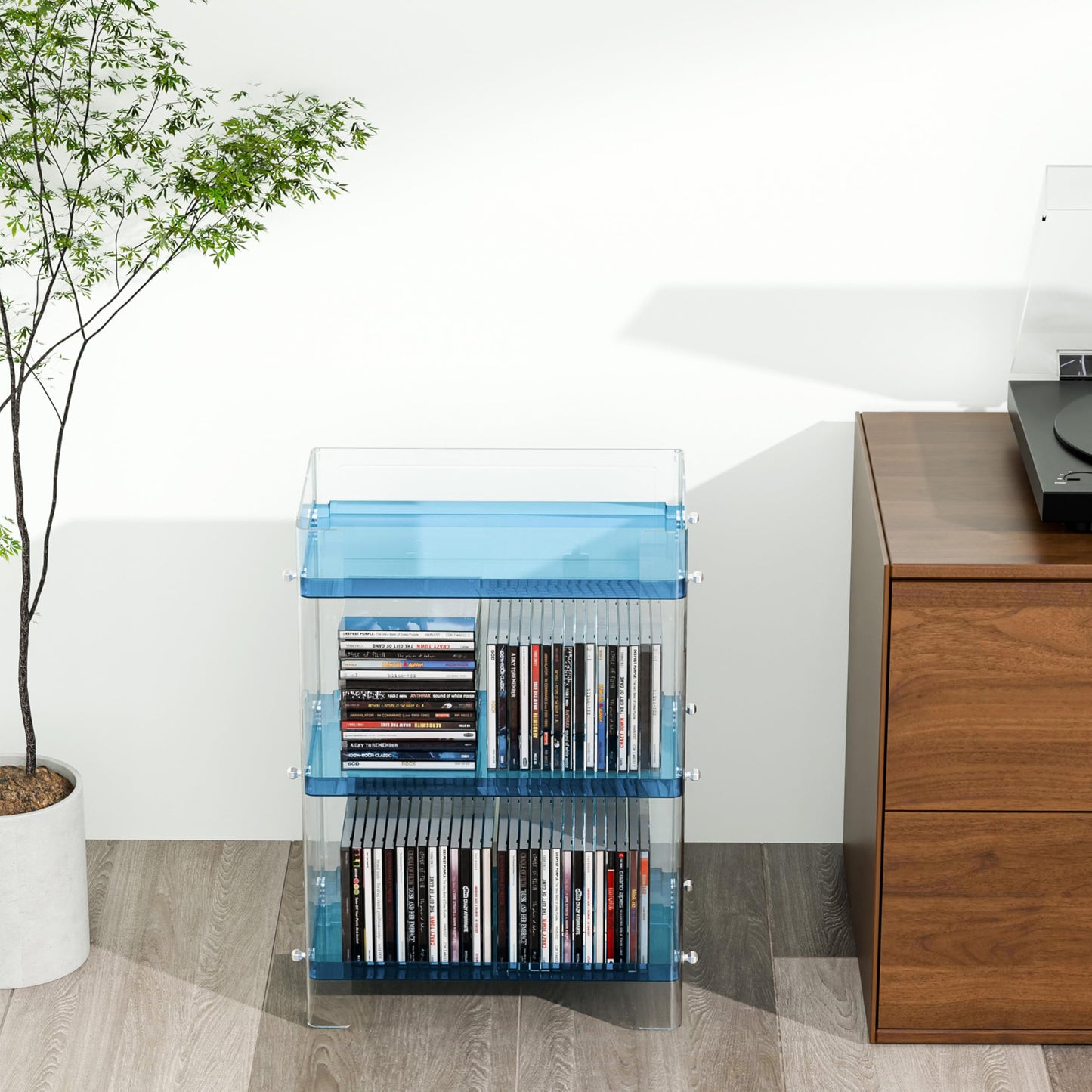 YFEEN 3 Tier Clear Acrylic CD Organizer, Holds Up to 54 CDs, Countertop Storage, Media Shelf, Home Office