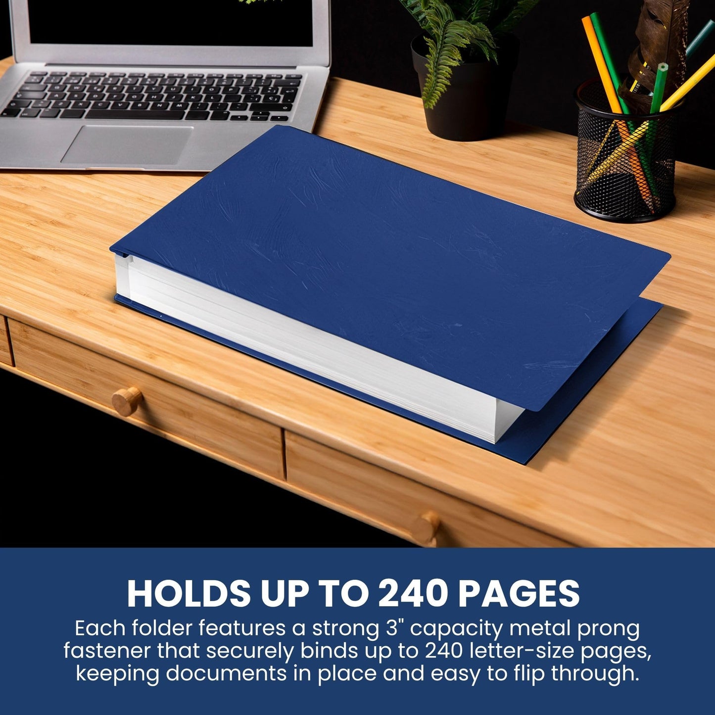 10 Pack of 11”x17” Landscape Pressboard Presentation Binder Folder, Blue Fiberboard Report Cover with 3" Capacity Metal Prong Paper Fastener to Neatly Bind Reports, Proposals, and Other Documents