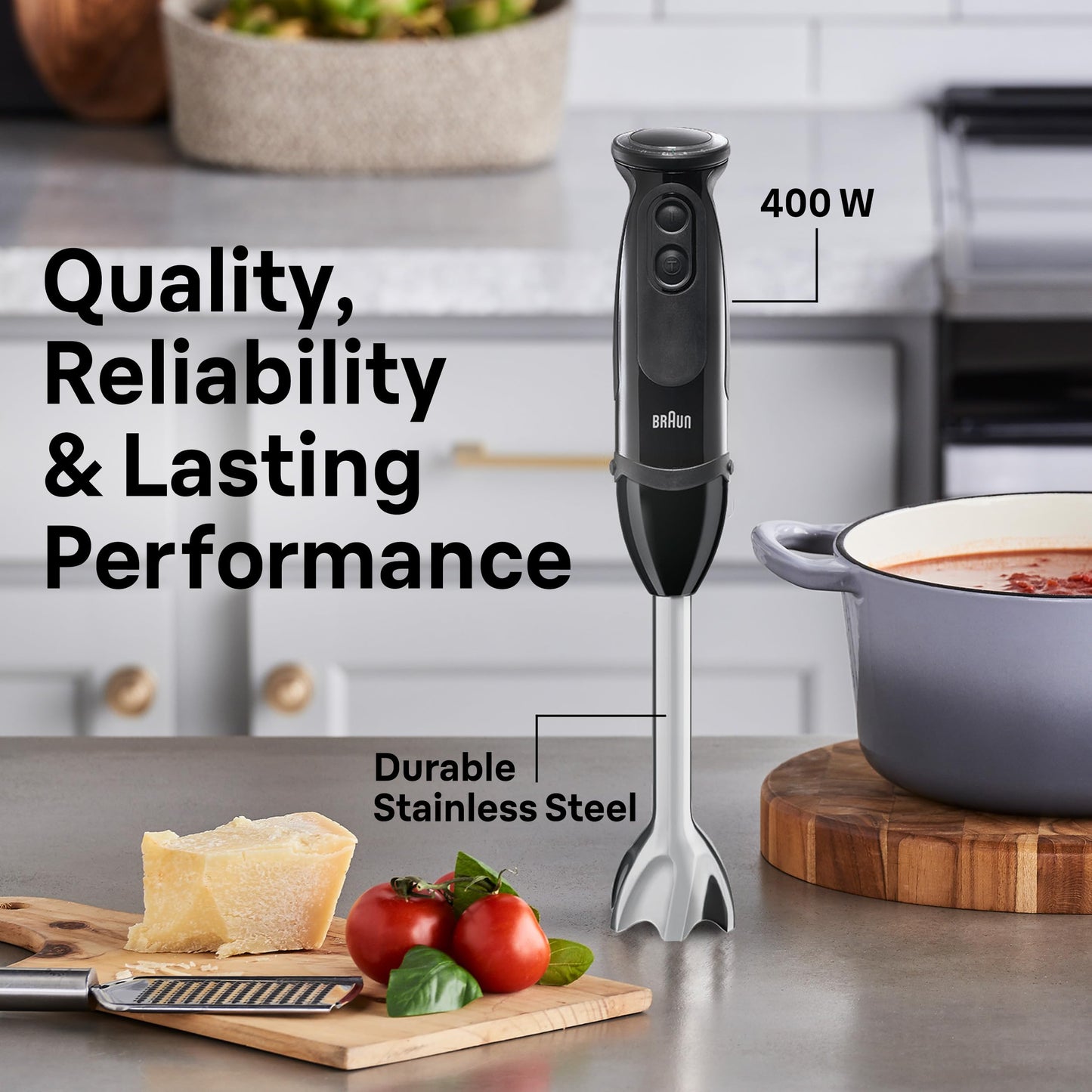 Braun MQ5000 Vario Hand Blender Stick – 21-Speed Immersion Blender Handheld with Turbo Boost, Stainless Steel Blades, SplashControl, EasyClick System, 400W, Mixer for Soups & Smoothies