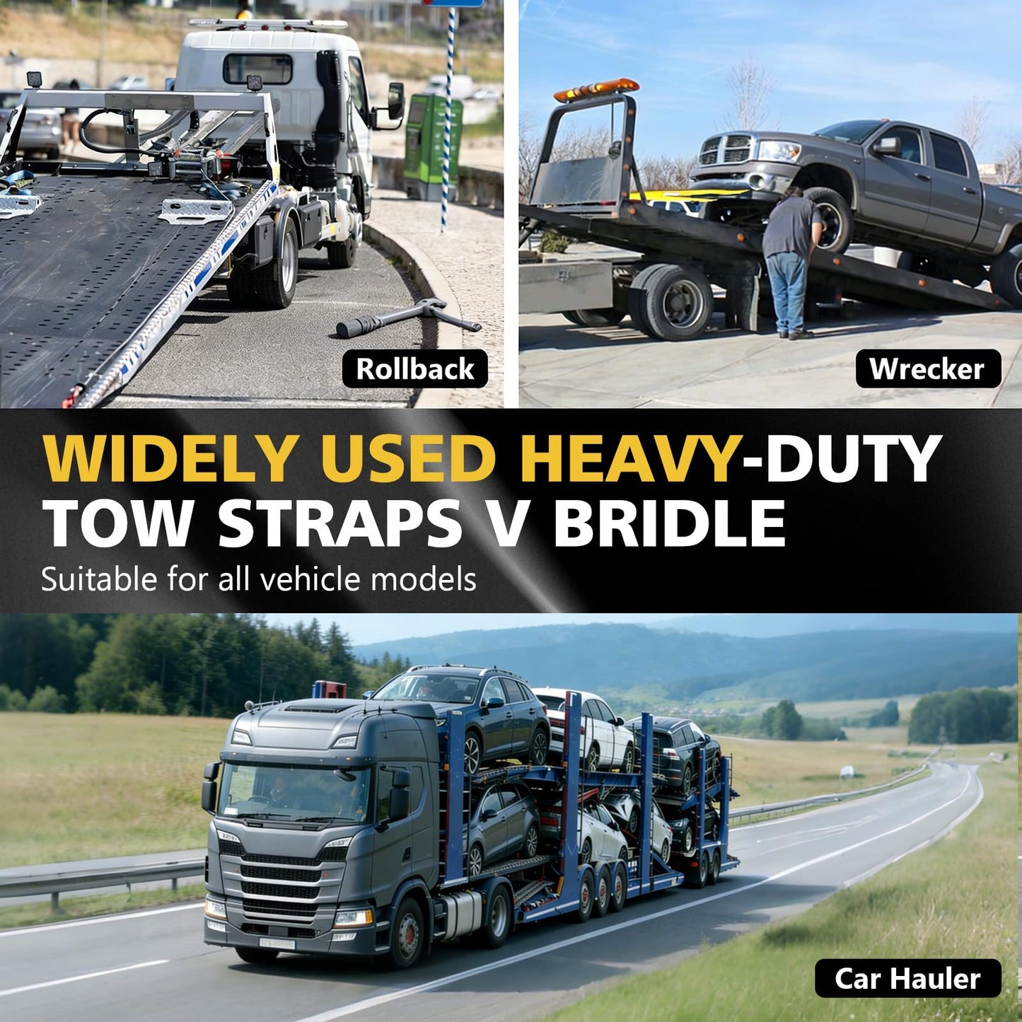 SENKEYFE Axle V-Bridle Tow Strap, 2" x 6' Axle Tie Down Straps 4700LBS, with Snap Hooks Cordura Sleeve and Axle Straps, D Ring Middle, ATV Car Truck Recovery Tow Trailer Strap