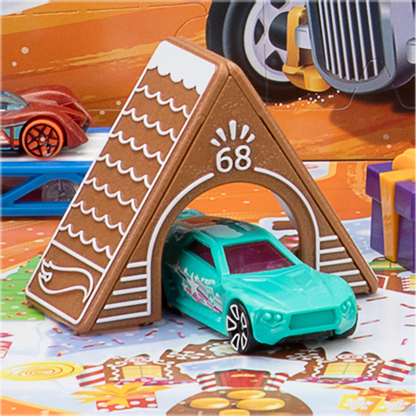 Hot Wheels Toy Cars & Playset, 2025 Advent Calendar with 10 Vehicles in 1:64 Scale, 10 Ornament Clips & 14 Winter-Themed Accessories