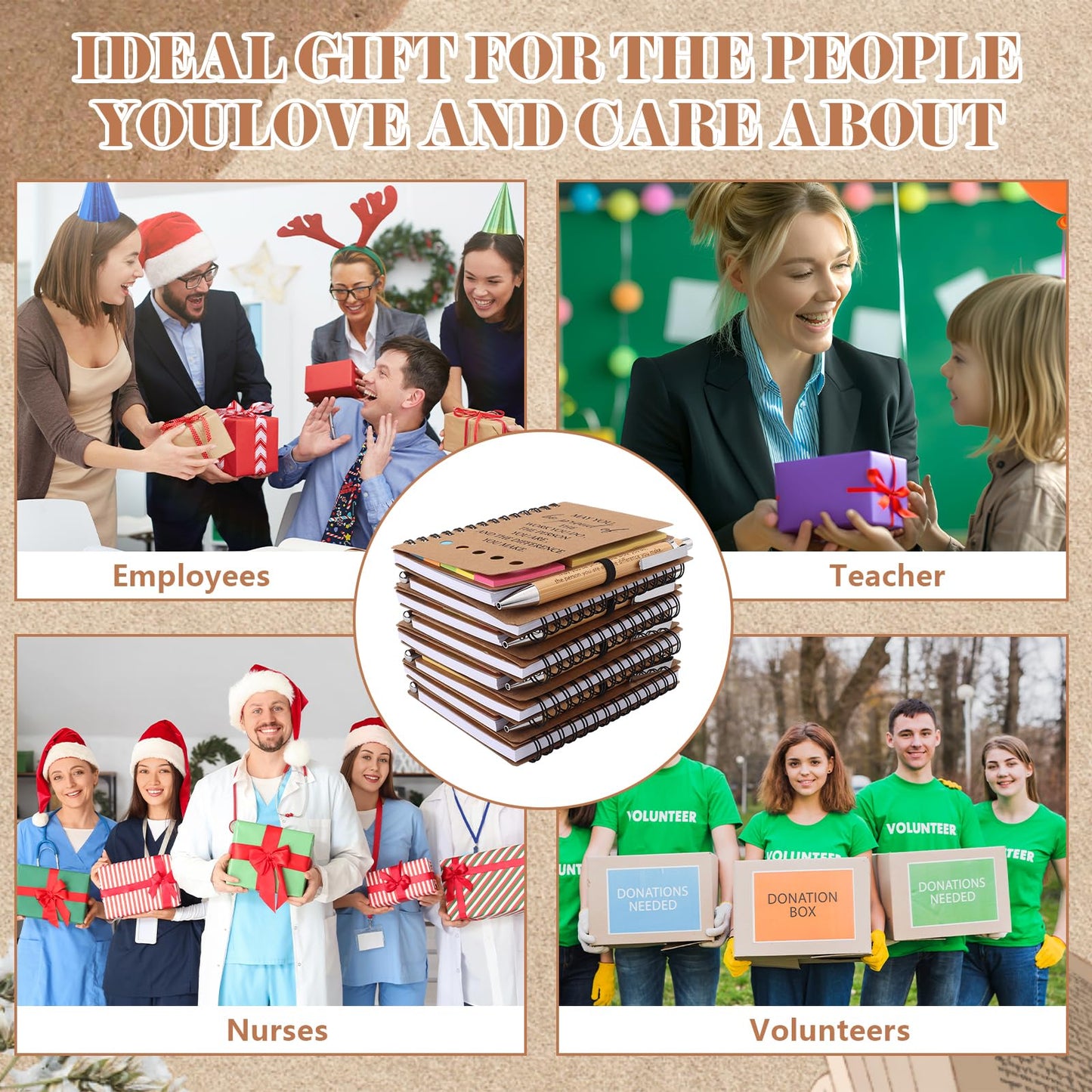 8 Sets Employee Appreciation Gifts Bulk for Coworkers Thank You Staff Gift Inspirational Pens Motivational Notebooks Positive Keychain Thank You Gifts for Colleagues Nurse Teacher Team Graduation Gift