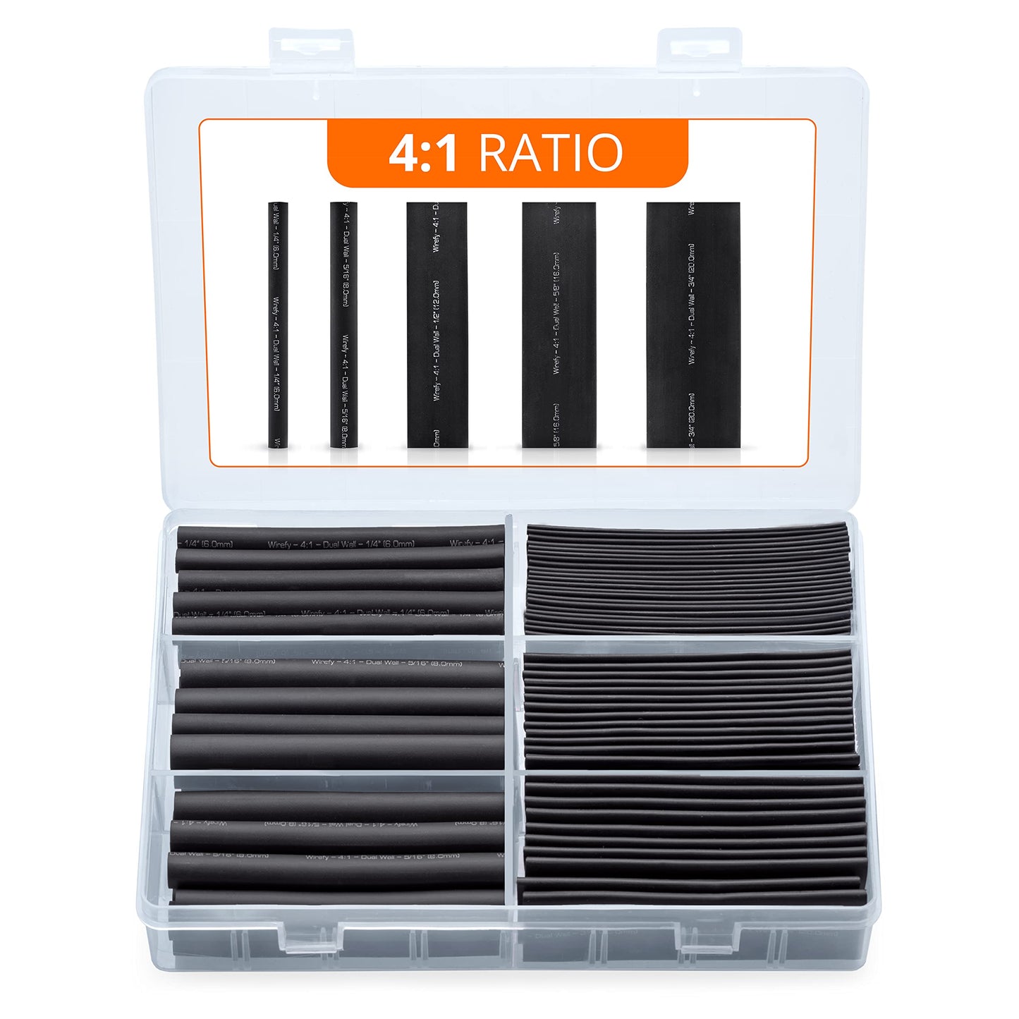 Wirefy 95 PCS Heat Shrink Tubing Kit - 4:1 Dual Wall Tube - Adhesive Lined - Resistant Shrink Tubing - Black