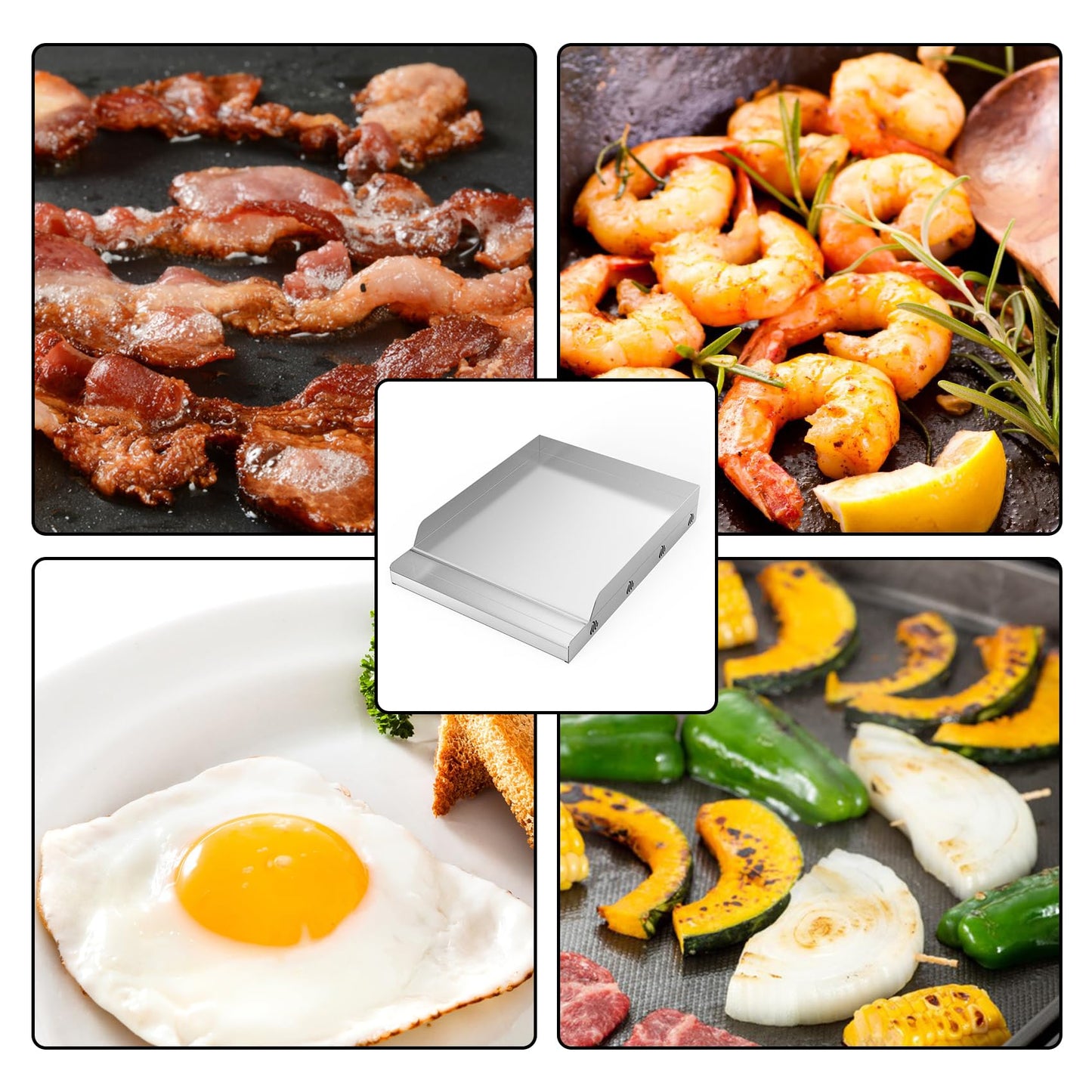 only fire Compact Stainless Steel Grill Griddle for Gas BBQ Grills, 12.5" x 16" Portable Flat Top Griddle with Grease Trough for Camping, Breakfast & Small Family Cooking