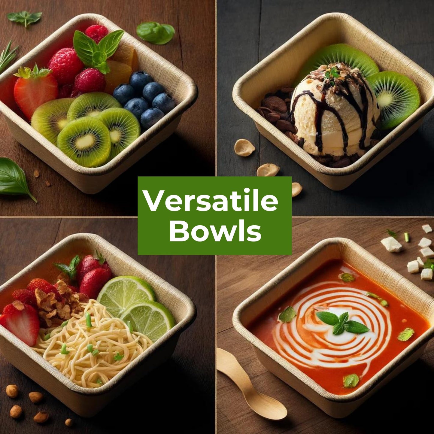5 Inch Palm Leaf Bowls Square (50 Pack) | Small Bamboo Look Compostable Bowls | Rustic Disposable Dinnerware for Snacks, Appetizer, Dip, Dessert, Salad, Soup | Bamboo, Plastic, Paper Bowl Alternative