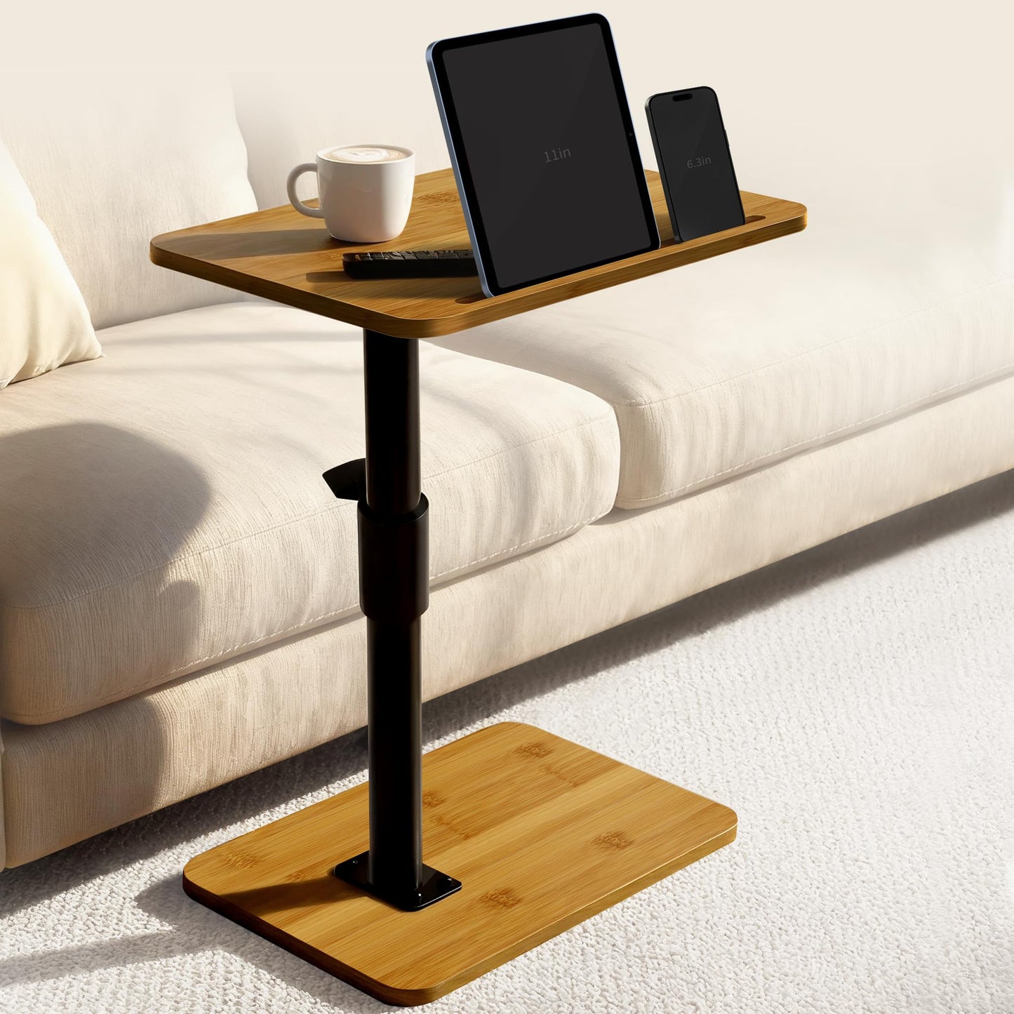 Side Table Adjustable Height C Shaped End Table - Small Couch Table Tray for Living Room, TV Tables for Eating, Swivel Desk and Sofa - Perfect for Couch Side Table
