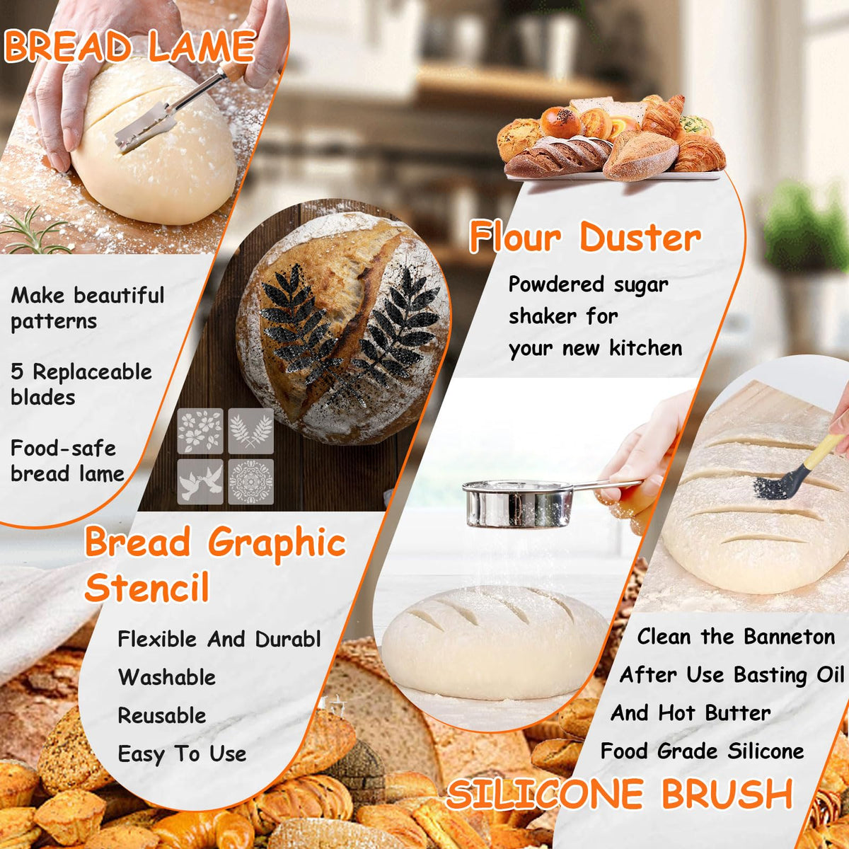 Sourdough Bread Baking Supplies Kit, 10" Oval & 9" Round Bread Proofing Basket Set Jar Scraper Scoring Lame Brush Short Danish Whisk, Sourdough Starter Kit Gift for Bread Making (Oval & Round & Jar)