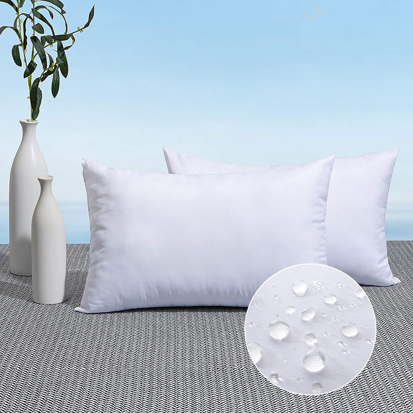 MIULEE Pack of 2 Pillow Insert 12x20 Inches Outdoor Waterproof Throw Pillow Insert Premium Hypoallergenic Stuffer Sham Rectangle for Bed Couch Sofa Cushion Patio Furniture