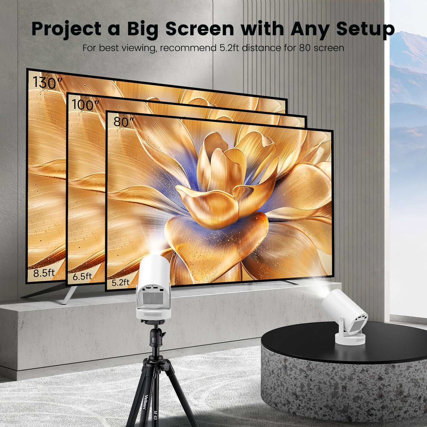 Mini Portable Projector with 4K Support, Video Projector with WiFi6 and Bluetooth5.4, 5watt Sound Base Speaker, 260 ANSI, Android 11, 210° Rotation, Auto Keystone Smart Projector, HY300 Plus