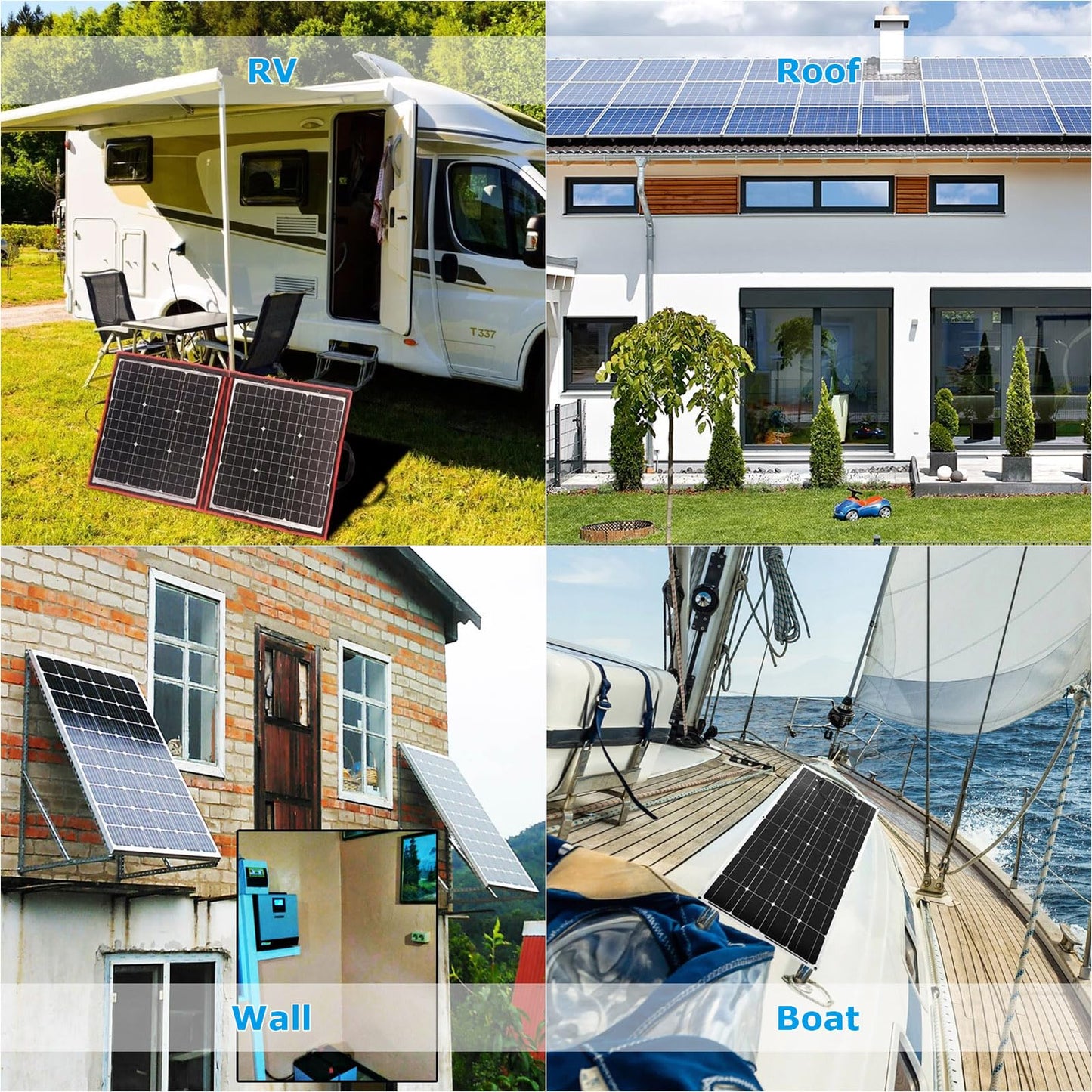 Oungy Adjustable Solar Panel Tilt Mount Brackets Aluminum Alloy Solar Panel Mounting Support up to 50 70 100 150 200 300 400 Watt Solar Panel for Flat Surface Roof RV Boat Off-Grid (Mount Only) Silver