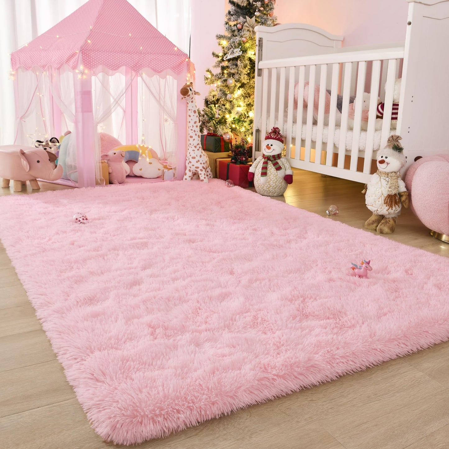 Keeko Extra Soft Area Rugs for Living Room Bedrooms, 5x7 Pink Fluffy Washable Bedroom Large Area Rug Cute Faux Fur Rug High Pile Carpet Indoor Rug for Girls Kids Nursery Baby Room Decor