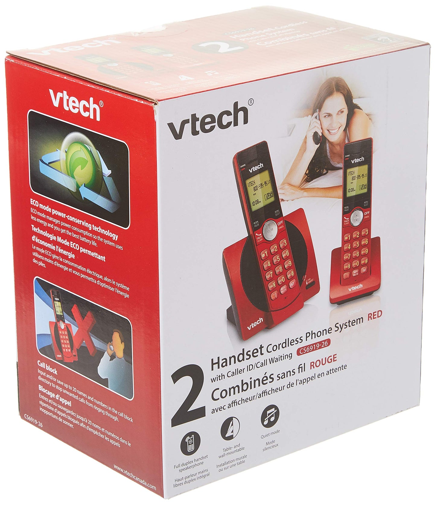VTech CS6919-26 Dect 6.0 2 Handset Landline Telephone, Metallic Red