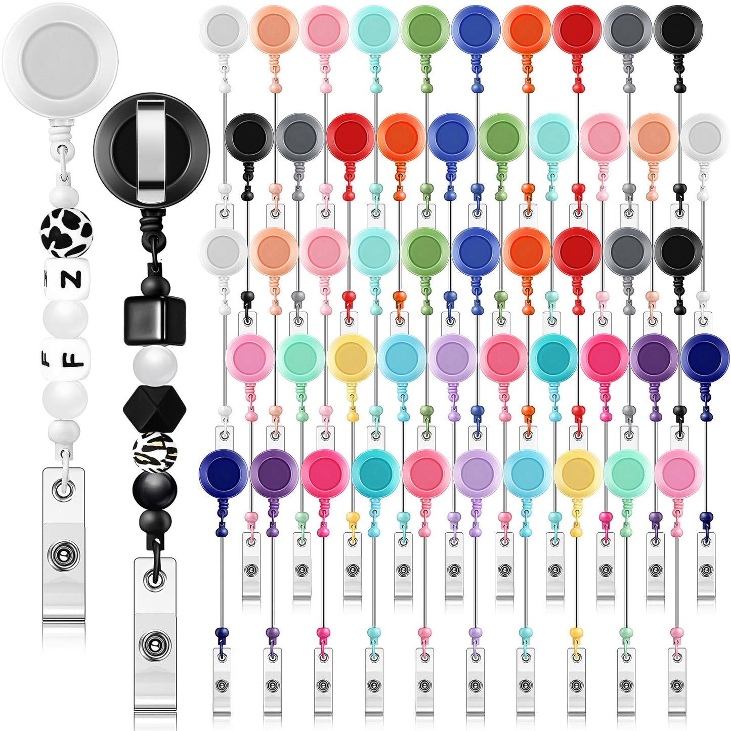 Sayglossy 50 Pcs Beadable Badge Reel Retractable Clips Holder for Beads Bulk Blank Bar ID Name Badge Reels with Belt Clip Beadable Items for Nurse Teacher Office Jewelry DIY Gift, 19.69 inches/ 50 cm