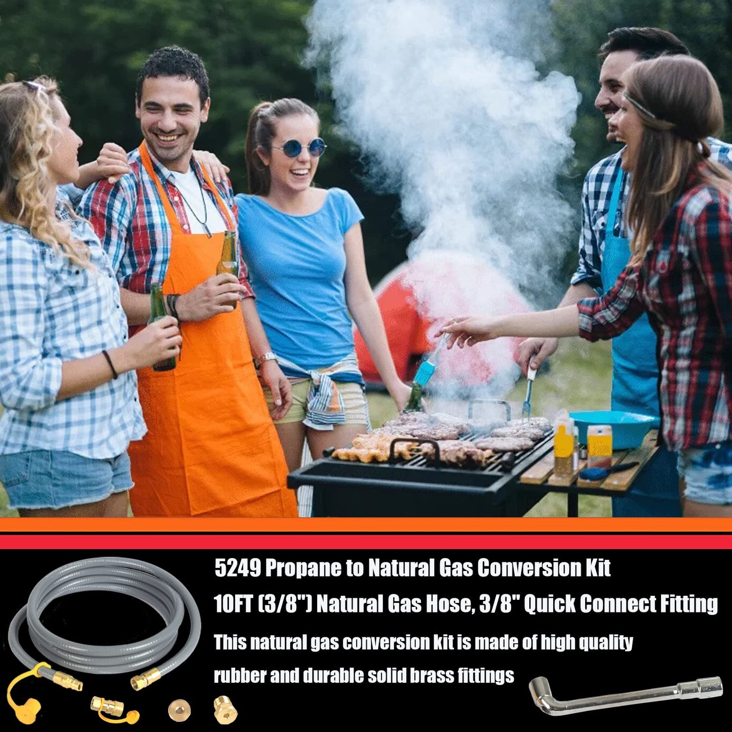 5249 Propane to Natural Gas Conversion Kit Compatible with Black-Stone 28" & 36" Griddles, 3/8" Natural Gas Hose Quick Connect Fitting,Grill Connectors for Patio Heater,Griddle, Outdoor NG/LP