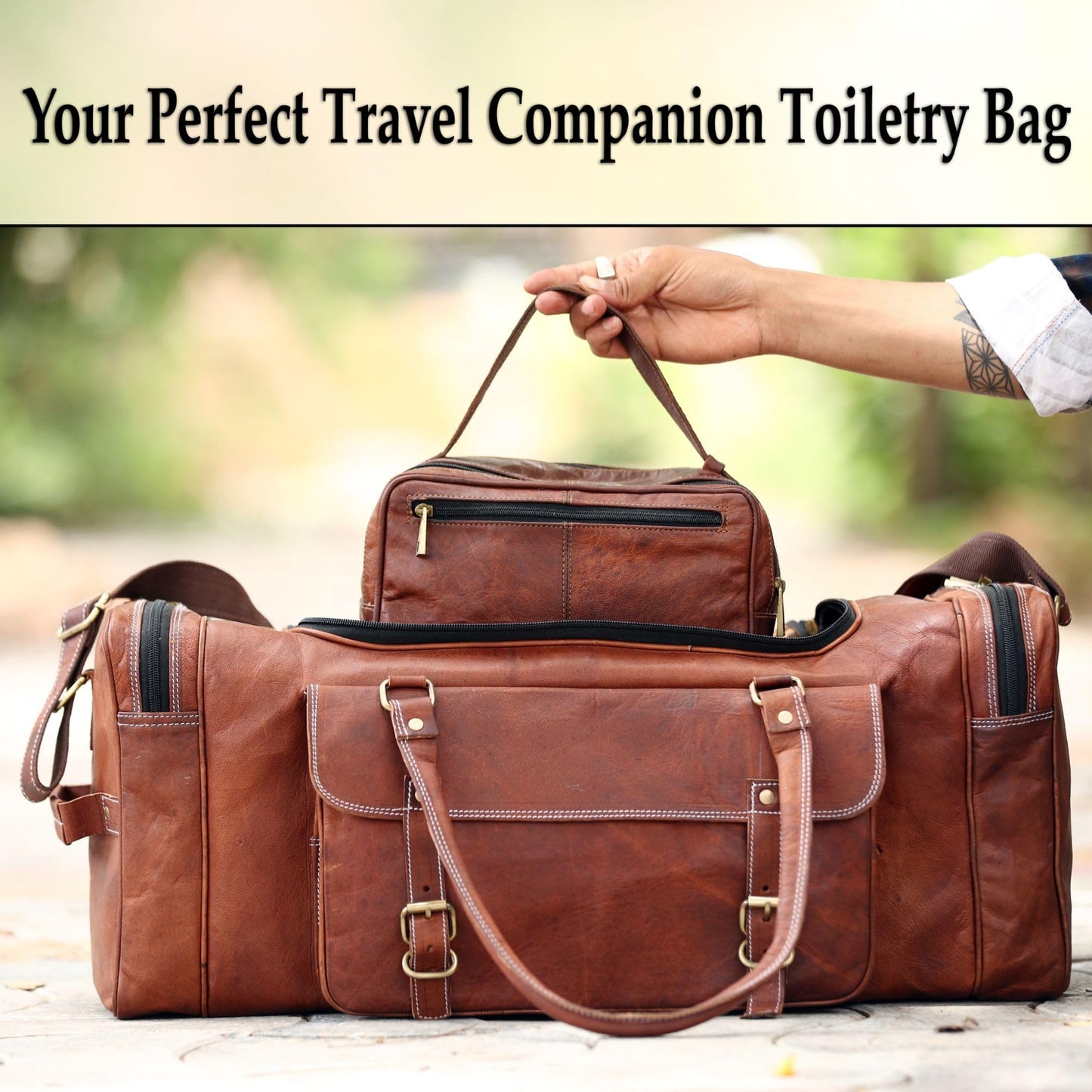 ANUENT Leather Toiletry Bag for Men & Women - Bathroom Bag for Traveling - Mens Shaving Dopp Kit Pouch Cosmetic Organizer Toiletries Bags Gifts for Men and Women (Brown)