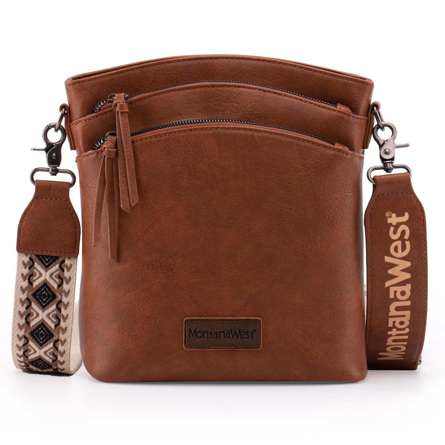 Montana West Multi Zip Pocket Large Crossbody Bag With Guitar Strap MWC-185DBR