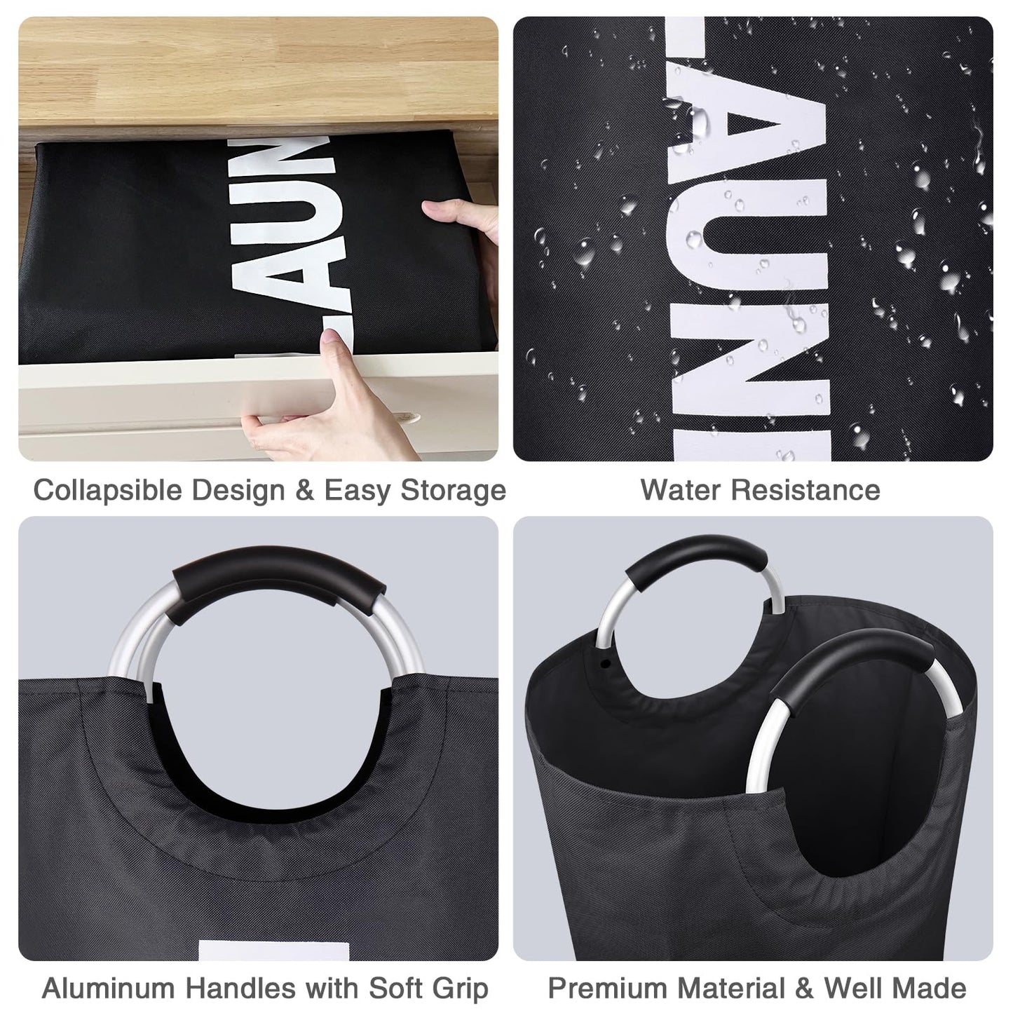 SweetMemo 95L Laundry Hampers 2 Pack ，Large Tall Laundry Baskets with Handles, Freestanding Cloth Hamper Bag – Dirty Fabric Laundry Bags for College Dorm，Laundry Room, Sturdy, Lightweight – Black