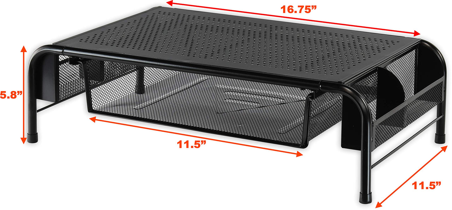 Simple Houseware Metal Desk Monitor Stand Riser with Organizer, 2 Packs, Black