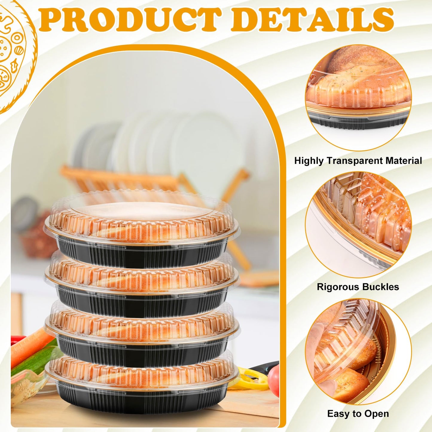 Yoiemivy Disposable Pie Carrier with Clear Lid, 9''/11'' Plastic Serving Tray Round Pie Platters Pizza Container for Pies Salad Meal Prep (12 Pack, 11 inch)