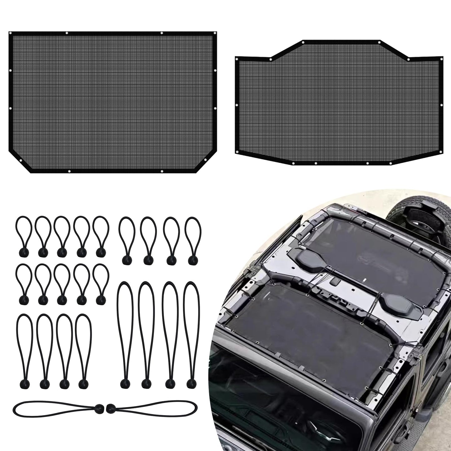 Mesh Roof JL Car Sunshade Top Cover for 2018-2023 Jeep Wrangler JL JLU 4XE 4 Door, UV Protection & Heat Reduction, Durable Polyester Sun Shade 2/4 Door