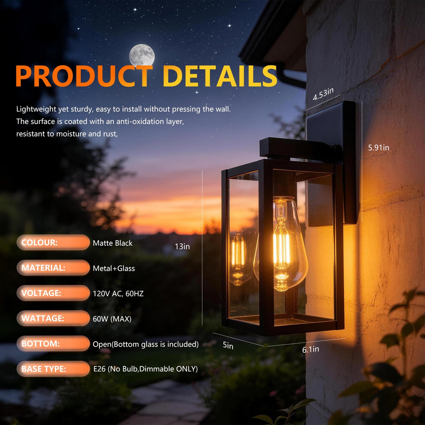 Outdoor Wall Light Fixtures Anti-Rust Porch Lights Outdoor Waterproof Exterior Lighting Fixtures Front Door Wall Lantern for House - 2 Pack