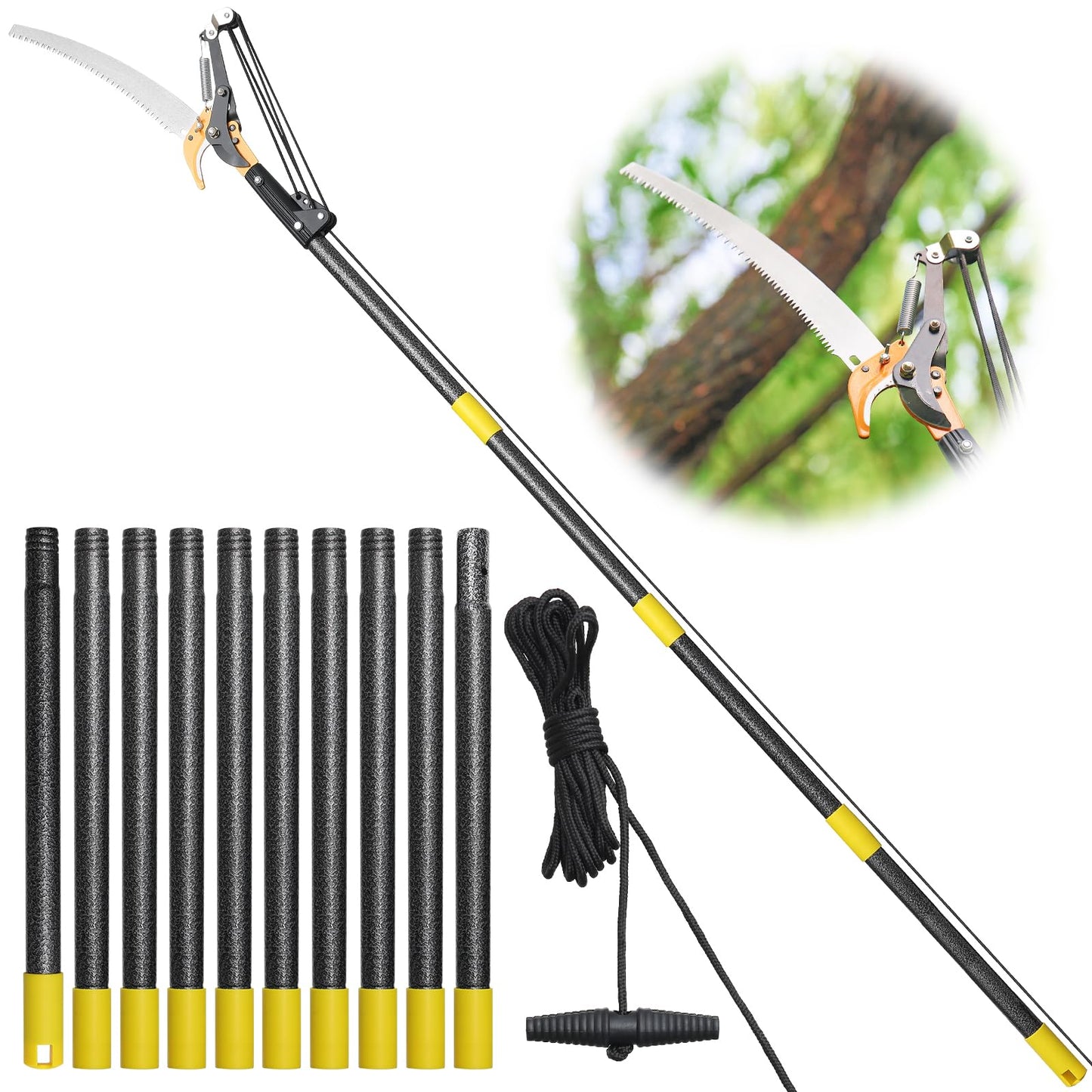 Pruning Pole Saws for Tree Trimming 12 Ft, Manual Tree Trimmer Long Handle Pruner, Tree Pruner with Extendable Pole, Trimmer Pole Saw Tree Pruner with Sharp Steel Blade for High Branches Trimming