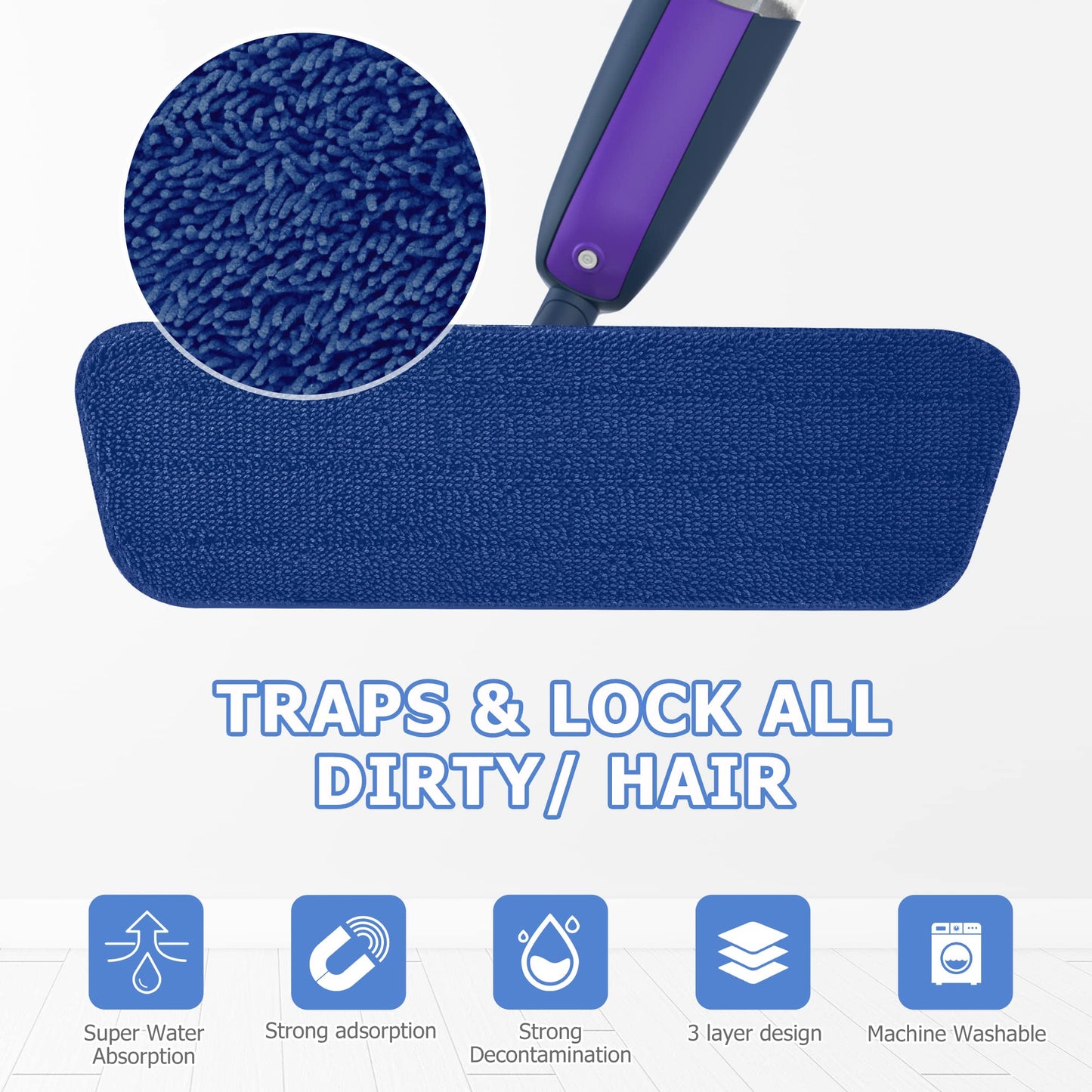 Spray Wet Dry Mops for Floor Cleaning - MEXERRIS Microfiber Hardwood Floor Mop with Spray Dust Dry Flat Mops with 2 Refillable Bottle 4 Pads for Hardwood Laminate Wood Ceramic Vinyl Marble Tile